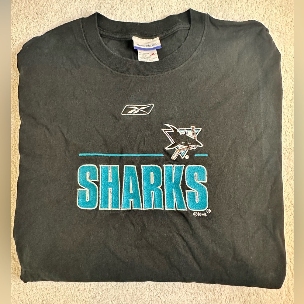 Reebok Black Long Sleeve Tee with Blue Sharks Logo